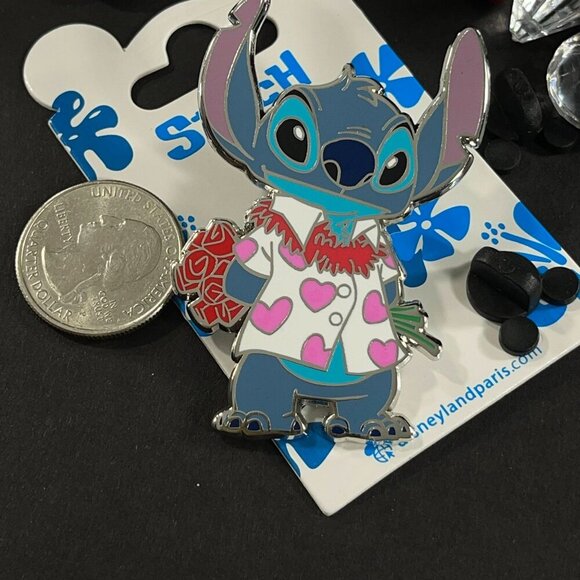 Disneyland Stitch Trading Pin Paris Heart Shirt Roses Lapel Pin Brooch Badge Pin - Picture 4 of 9